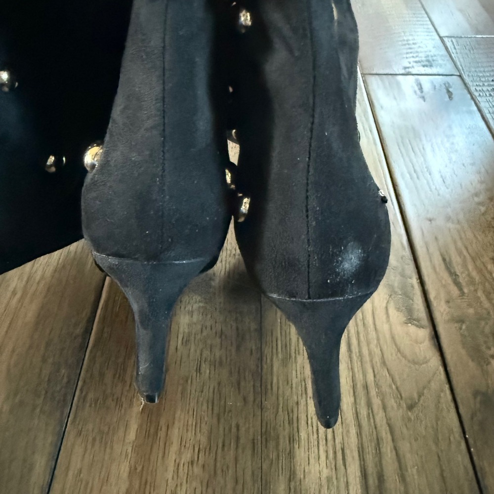 Target Women Black Faux Suede Studded Pointed Toe Heel Boots Size 7‎ Zip - Picture 8 of 10